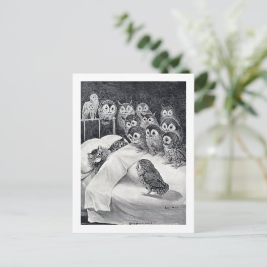 Cat Nightmare Owl Bird, Louis Wain Briefkaart (Staand voorkant)