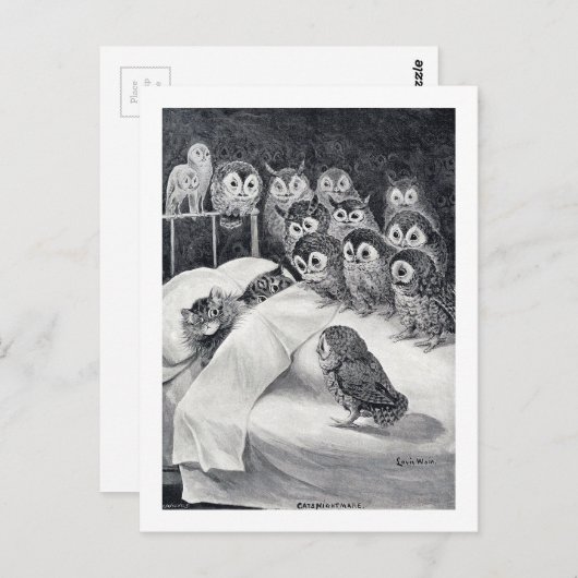 Cat Nightmare Owl Bird, Louis Wain Briefkaart (Voorkant / Achterkant)