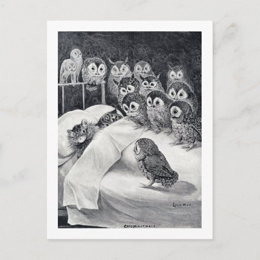 Cat Nightmare Owl Bird, Louis Wain Briefkaart (Voorkant)