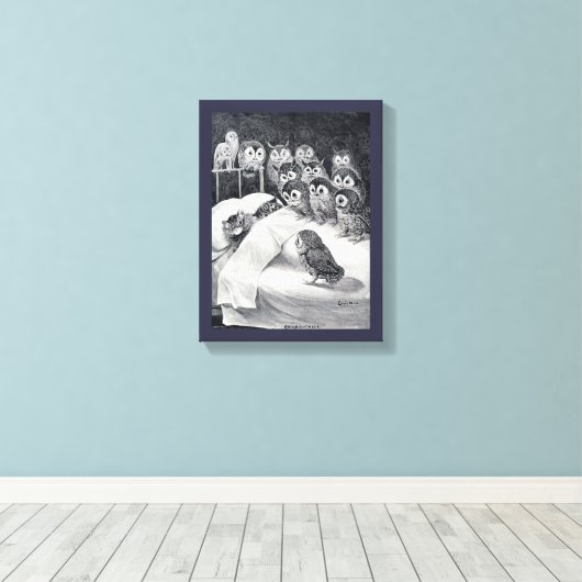 Cat Nightmare Owl Bird, Louis Wain Canvas Afdruk (Insitu (Houten vloer))