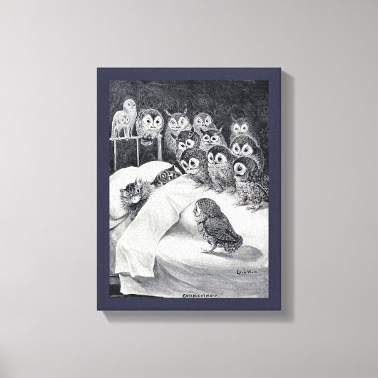 Cat Nightmare Owl Bird, Louis Wain Canvas Afdruk (Voorkant)
