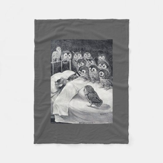 Cat Nightmare Owl Bird, Louis Wain Fleece Deken (Voorkant)