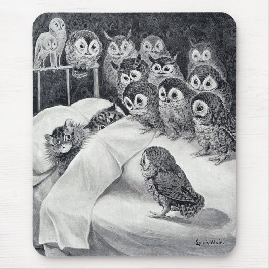 Cat Nightmare Owl Bird, Louis Wain Muismat (Voorkant)
