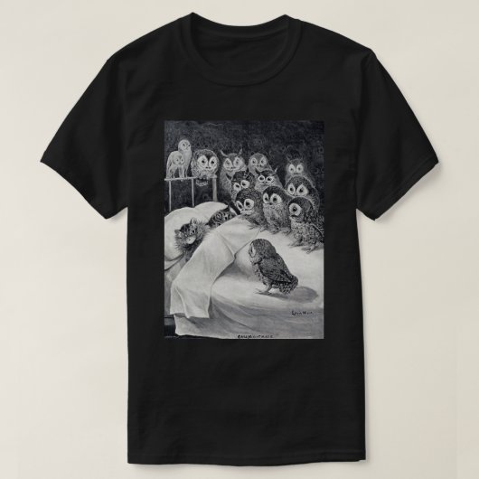 Cat Nightmare Owl Bird, Louis Wain T-shirt (Design voorkant)