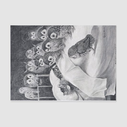 Cat Nightmare Owl Bird, Louis Wain Tissuepapier (Voorkant)