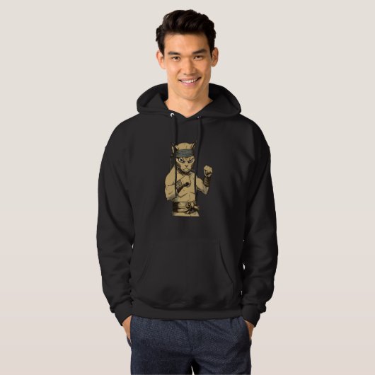 Cat Ninja Fighter Cat Practice Karate Hoodie (Voorkant volledig)
