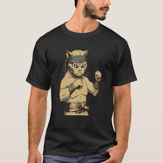 Cat Ninja Fighter Cat Practice Karate T-shirt (Voorkant)