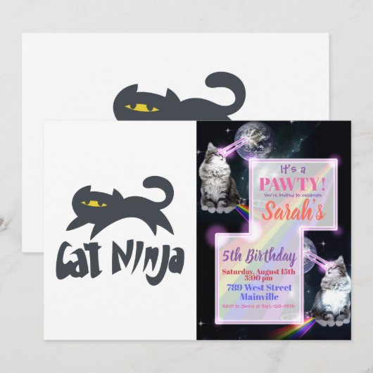 Cat ninja - Kies achtergrondkleur Kaart (Voorkant / Achterkant)