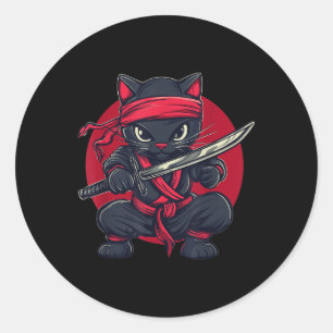 Cat Ninja Samurai Japan Japanse Vlag Kawaii Grappi Ronde Sticker