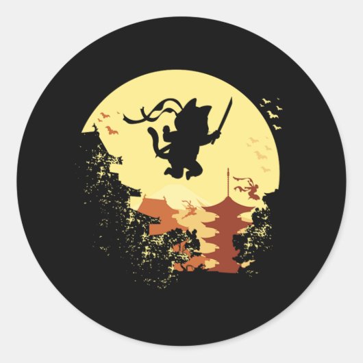 Cat Ninja Samurai Shinobi Kitten Kitty Pet Animal  Ronde Sticker (Voorkant)