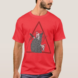 Cat ninja samurai vechter krijger rode maan minnaa t-shirt
