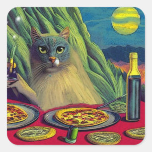 Cat Nip Pizza Vierkante Sticker
