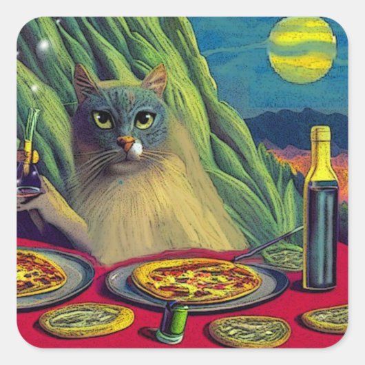 Cat Nip Pizza Vierkante Sticker (Voorkant)