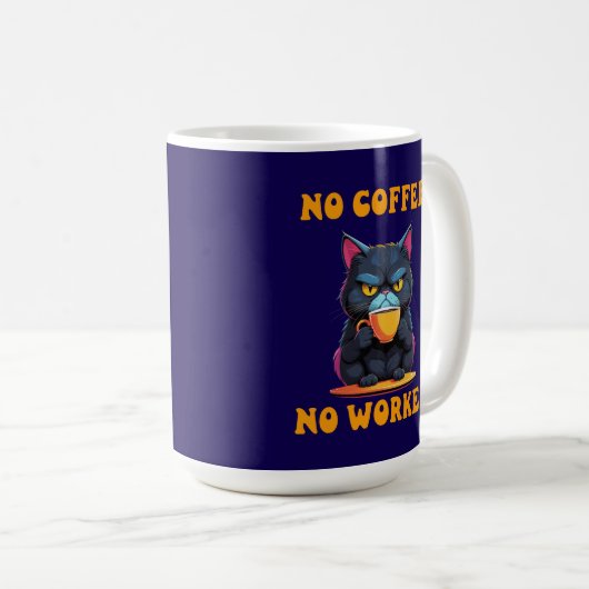 Cat No Coffee No Workee Funny Feline Mok Gift (Voorkant rechts)