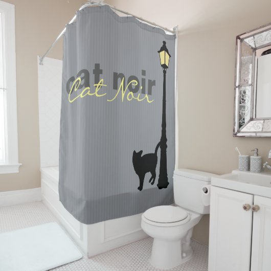 Cat Noir Cat Silhouette Showgordijn Douchegordijn (In situ)