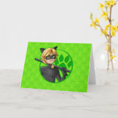 Cat Noir Green Badge Kaart (Gele Bloem)