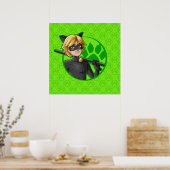 Cat Noir Green Badge Poster (Keuken)