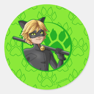 Cat Noir Green Badge Ronde Sticker