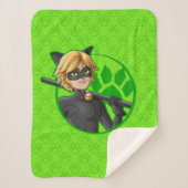 Cat Noir Green Badge Sherpa Deken (Voorkant)