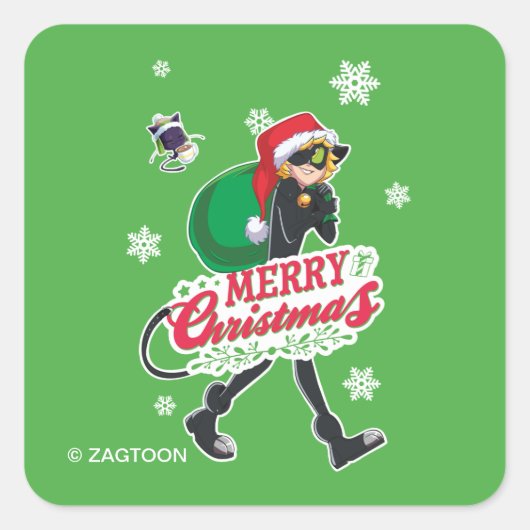 Cat Noir | Vrolijk kerstfeest Vierkante Sticker (Voorkant)
