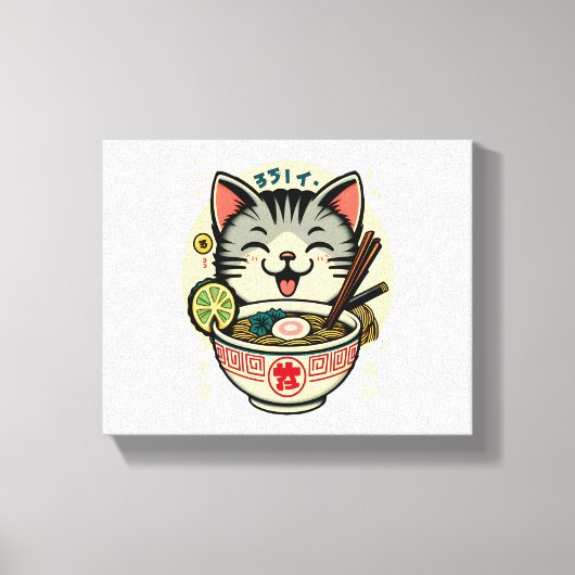 Cat Noodle Japanse Anime ga Kawaii Cat Canvas Afdruk (Voorkant)