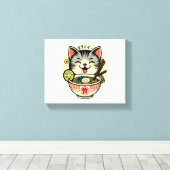 Cat Noodle Japanse Anime ga Kawaii Cat Canvas Afdruk (Insitu (Houten vloer))