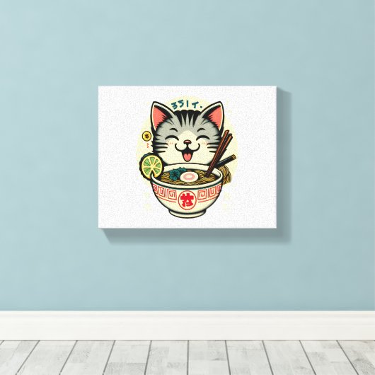Cat Noodle Japanse Anime ga Kawaii Cat Canvas Afdruk (Insitu (Houten vloer))