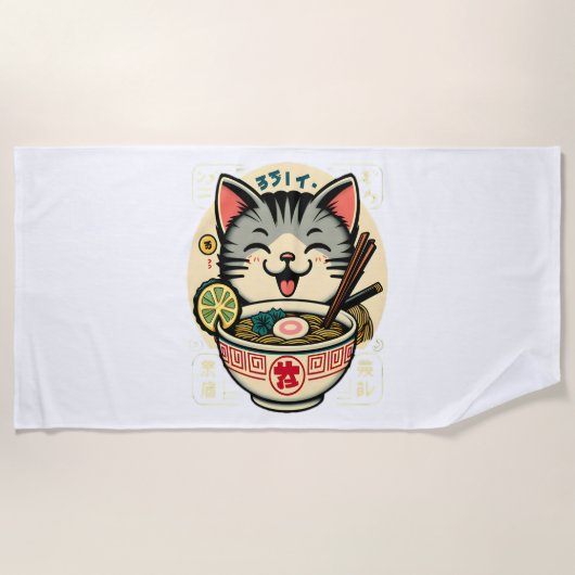 Cat Noodle Japanse Anime ga Kawaii Cat Strandlaken (Voorkant)