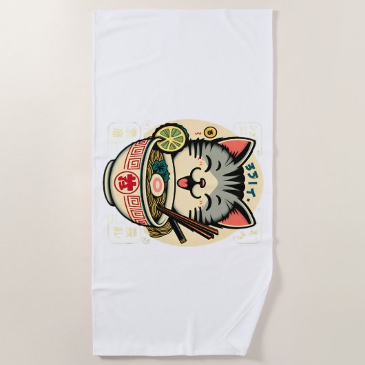 Cat Noodle Japanse Anime ga Kawaii Cat Strandlaken (Voorkant)