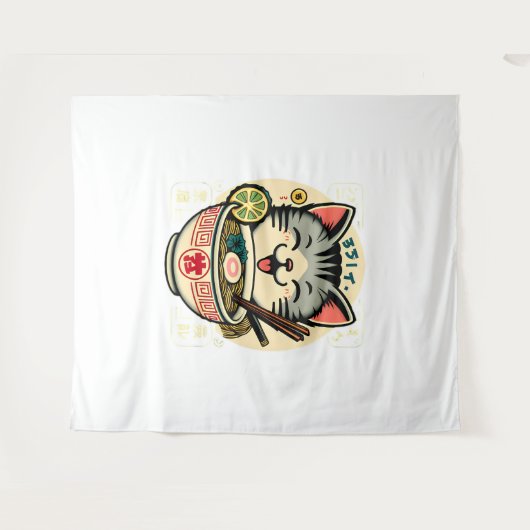 Cat Noodle Japanse Anime ga Kawaii Cat Wandkleed (Voorkant (horizontaal))