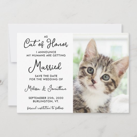 Cat of Honor Custom Pet Photo Casual Wedding Save The Date (Voorkant)
