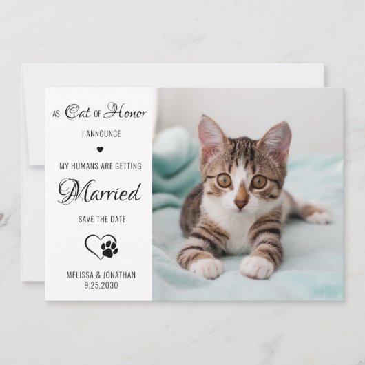 Cat of Honor Personalized Pet Photo Cat Wedding Save The Date (Voorkant)
