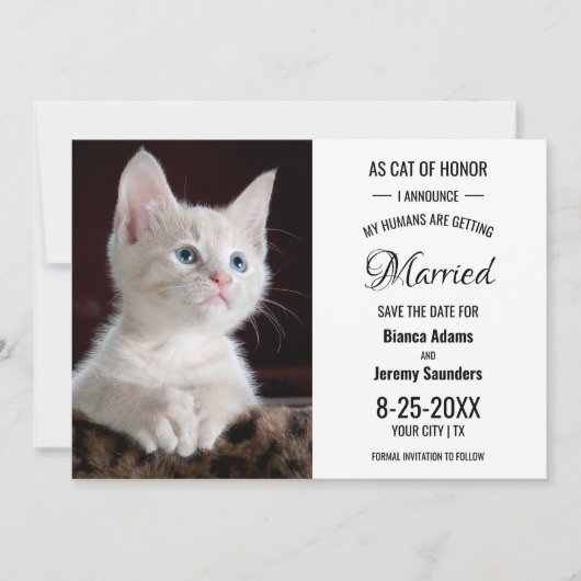 Cat of Honor Pet Photo Wedding Save the Date (Voorkant)