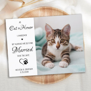 Cat of Honor Pet Wedding Photo Save the Date Aankondigingskaart