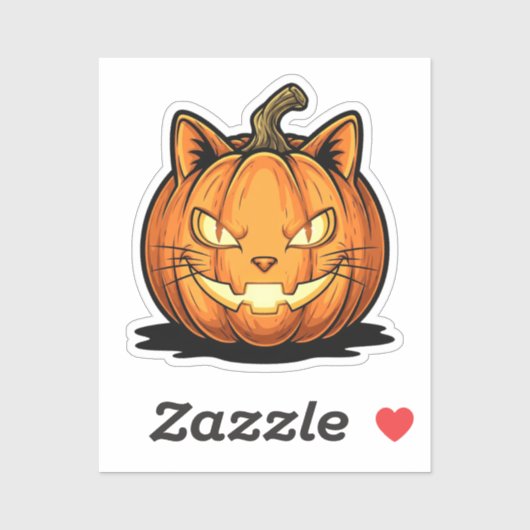 Cat O'Lantern - Glowing Cat Face Pumpkin Halloween Sticker (Vel)