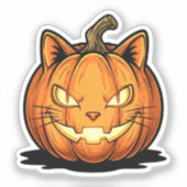 Cat O'Lantern - Glowing Cat Face Pumpkin Halloween Sticker (Voorkant)