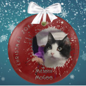 Cat on 2025 Red Splatter Pattern Christmas Glas Ornament