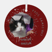 Cat on 2025 Red Splatter Pattern Christmas Glas Ornament (Achterkant)