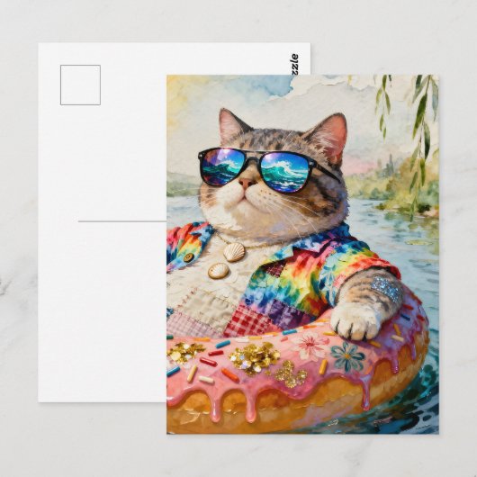 Cat on a Float Trip Briefkaart (Voorkant / Achterkant)