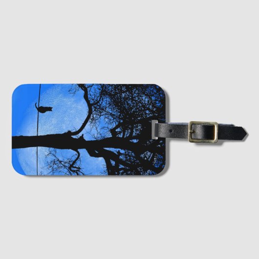 Cat on a Wire Blue Moon Bagagelabel (Voorkant (horizontaal))