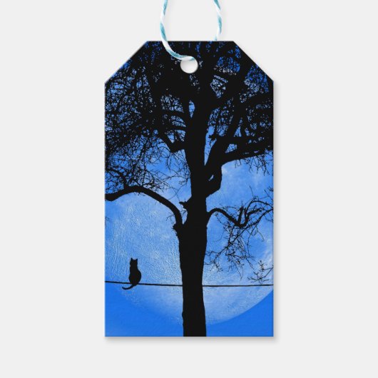 Cat on a Wire Blue Moon Cadeaulabel (Voorkant)