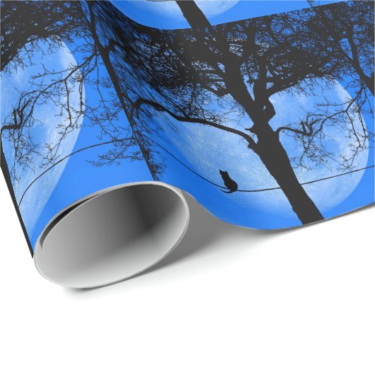 Cat on a Wire Blue Moon Cadeaupapier (Rol Hoek)
