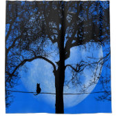 Cat on a Wire Blue Moon Douchegordijn (Voorkant)