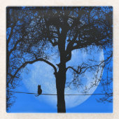 Cat on a Wire Blue Moon Glazen Onderzetter (Voorkant)
