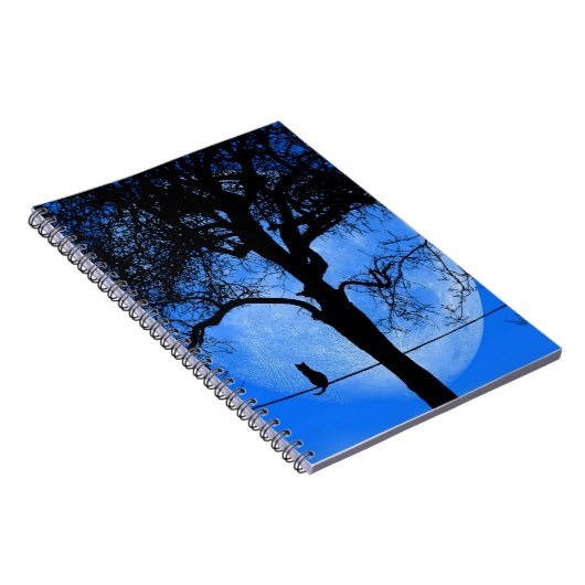 Cat on a Wire Blue Moon Notitieboek (Rechterzijde)