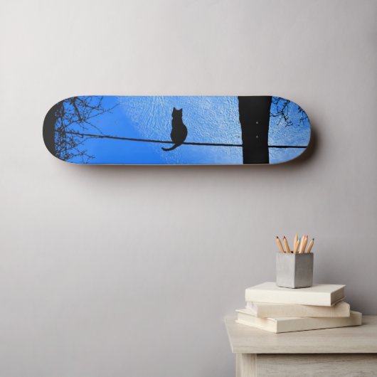 Cat on a Wire Blue Moon Persoonlijk Skateboard (Muurkunst (Horizontaal))