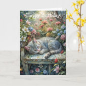 Cat on Bench Kaart (Gele Bloem)