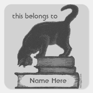 Cat on Books-label Vierkante Sticker