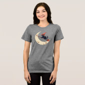  Cat on Broom Crescent Moon Schattige Halloween Tri-Blend Shirt (Voorkant volledig)