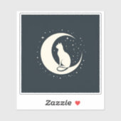 Cat on Crescent Moon Ontwerp Sticker (Vel)